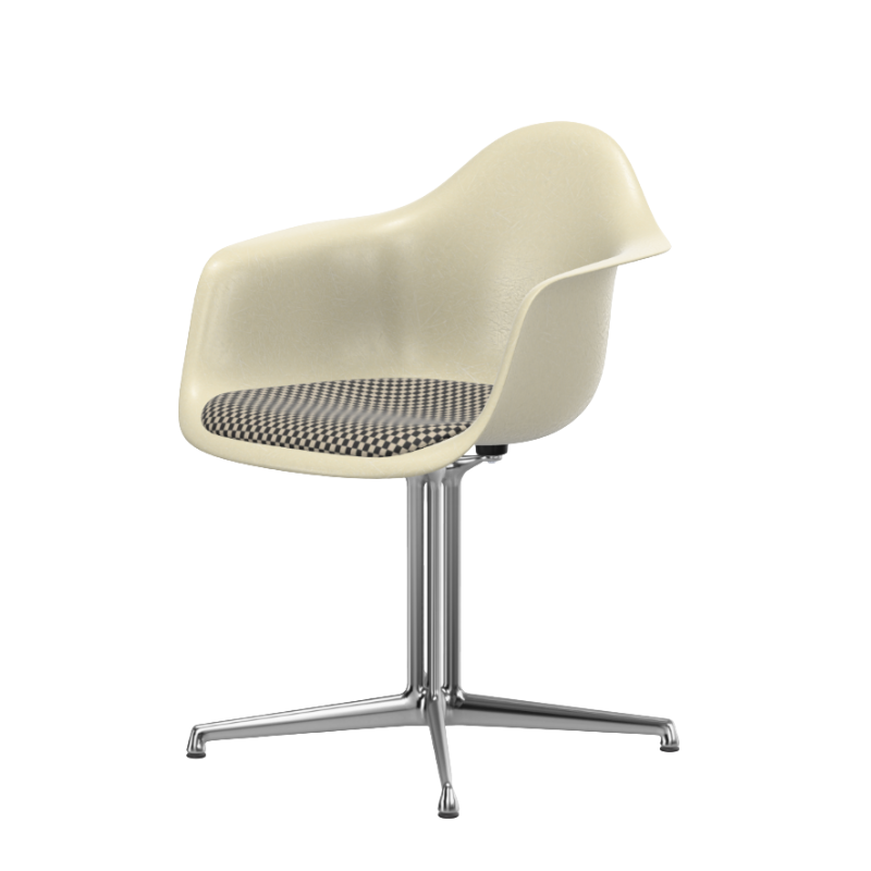 Vitra Eames Fiberglass Armchair DAL met zitkussen - Parchment/Gepolijst/Checker Black White