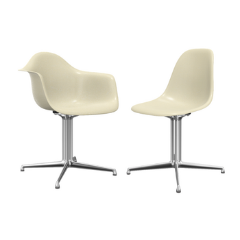 Vitra Set van 4 - Eames Fiberglass Side Chair DSL + Eames Fiberglass Armchair DAL met zitkussen in Moss Terracotta 012- Parchment/Gepolijst - SHOWROOM