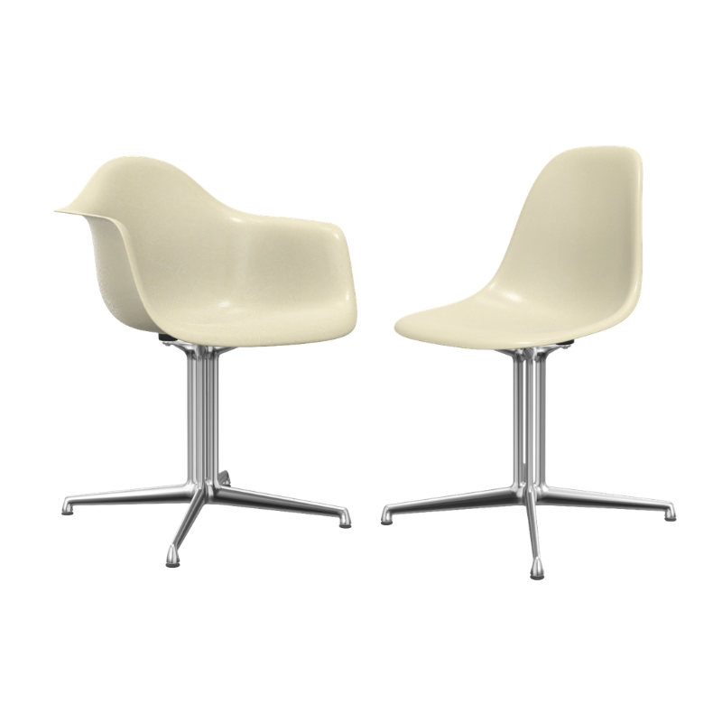 Vitra Set van 4 - Eames Fiberglass Side Chair DSL + Eames Fiberglass Armchair DAL met zitkussen in Moss Terracotta 012- Parchment/Gepolijst - SHOWROOM