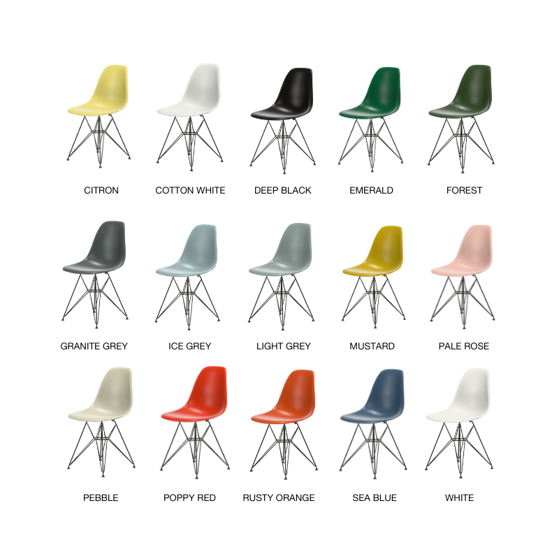 Vitra Eames Plastic Side Chair RE DSR - Zwart Gepoedercoat Onderstel