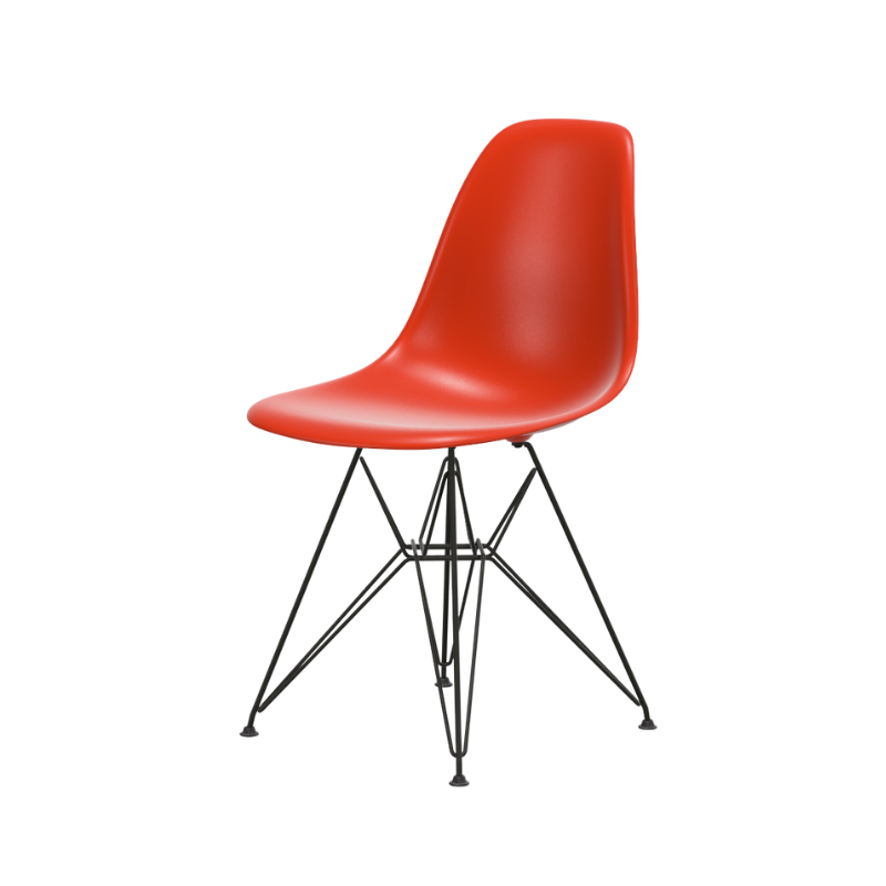 Vitra Eames Plastic Side Chair RE DSR - Zwart Gepoedercoat Onderstel