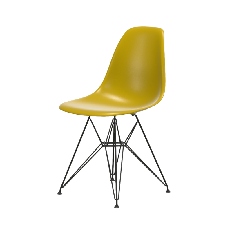 Vitra Eames Plastic Side Chair RE DSR - Zwart Gepoedercoat Onderstel