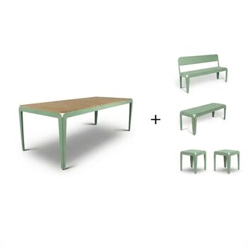 Weltevree Bended Table Wood 220 - including 2 Benches and 2 Stools - SET