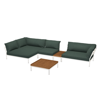 HOUE Level 2 Configuratie:  Cozy Corner Left + Chair + Side Table Bamboo + Corner Right + Coffee Table Bamboo - Muted White Base