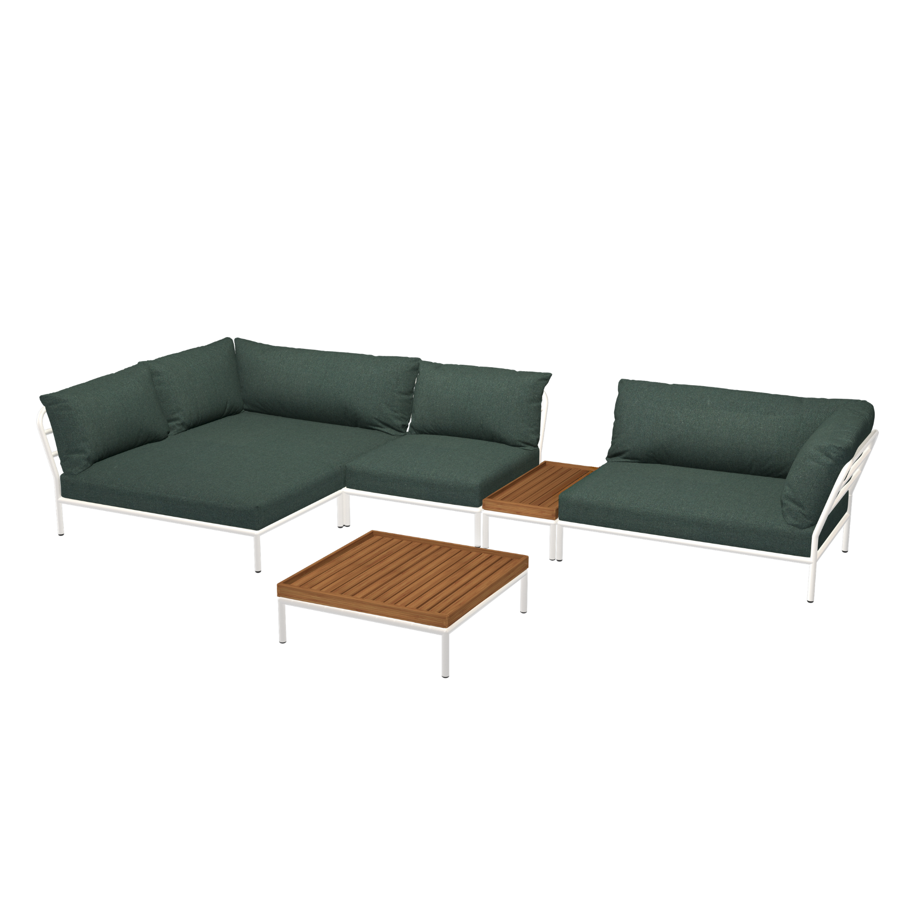 HOUE Level 2 Configuratie:  Cozy Corner Left + Chair + Side Table Bamboo + Corner Right + Coffee Table Bamboo - Muted White Base