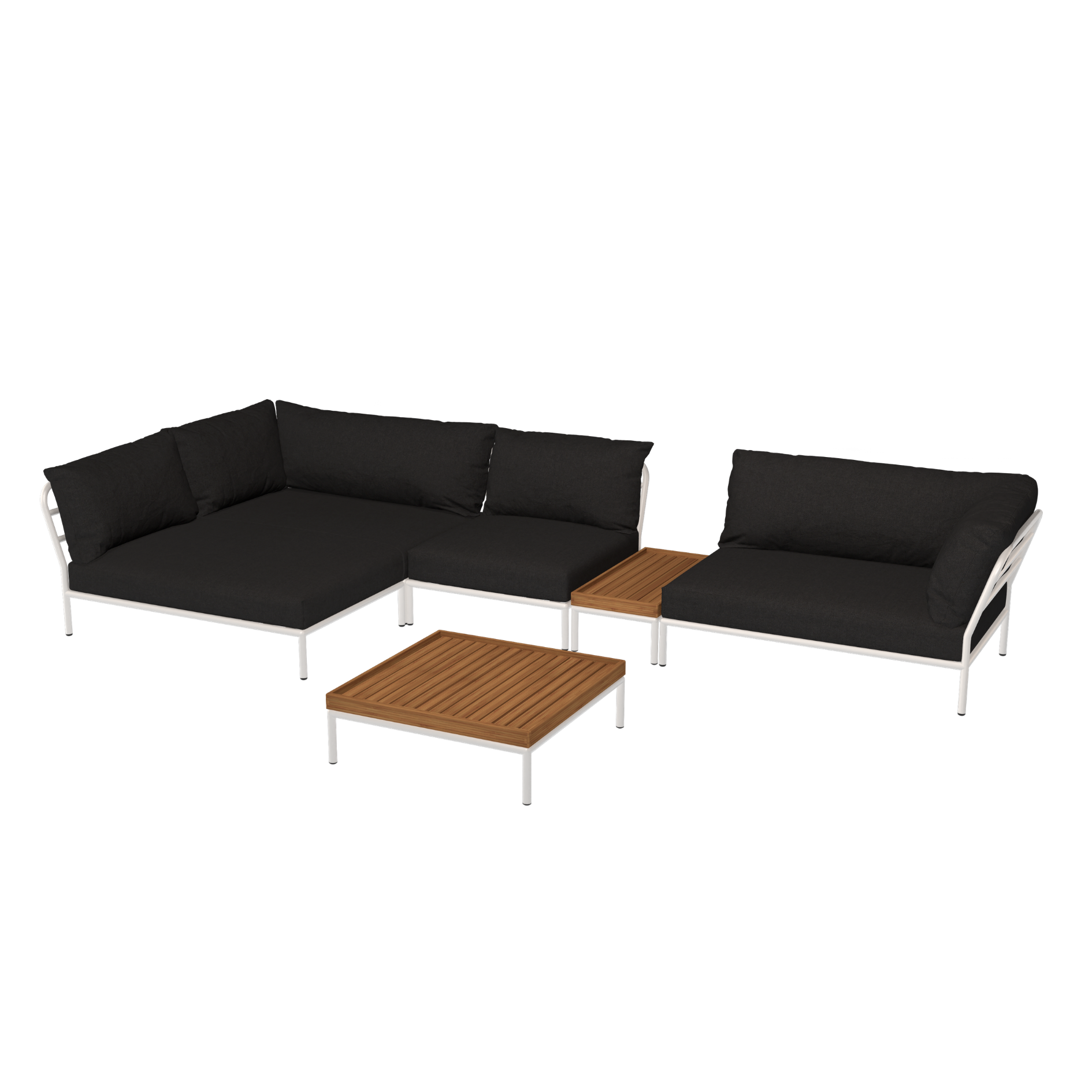 HOUE Level 2 Configuratie:  Cozy Corner Left + Chair + Side Table Bamboo + Corner Right + Coffee Table Bamboo - Muted White Base