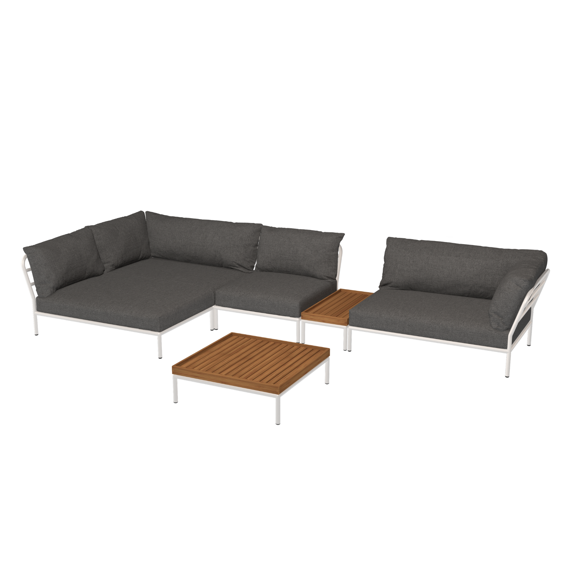 HOUE Level 2 Configuratie:  Cozy Corner Left + Chair + Side Table Bamboo + Corner Right + Coffee Table Bamboo - Muted White Base