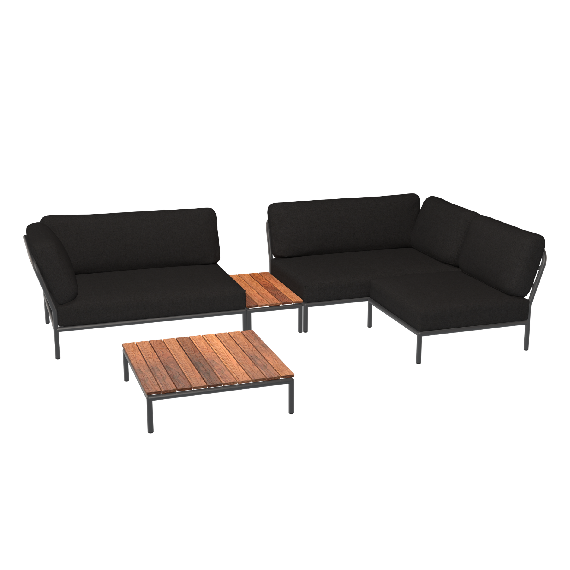 HOUE Level Configuratie: Corner Left + Side Table Thermo Ash + Corner Right + Chair + Coffee Table Thermo Ash - Dark Grey Base