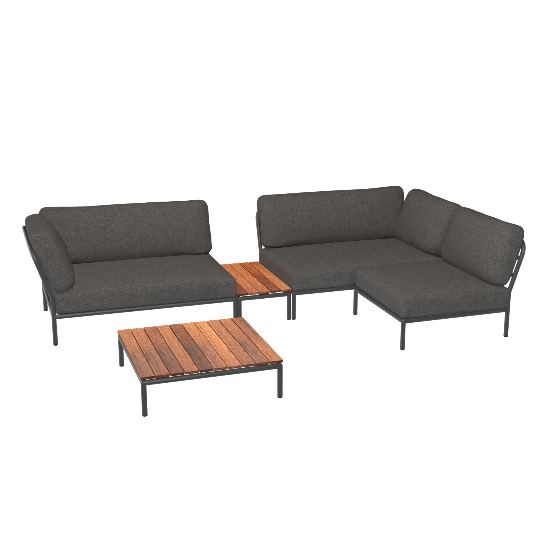 HOUE Level Configuratie: Corner Left + Side Table Thermo Ash + Corner Right + Chair + Coffee Table Thermo Ash - Dark Grey Base