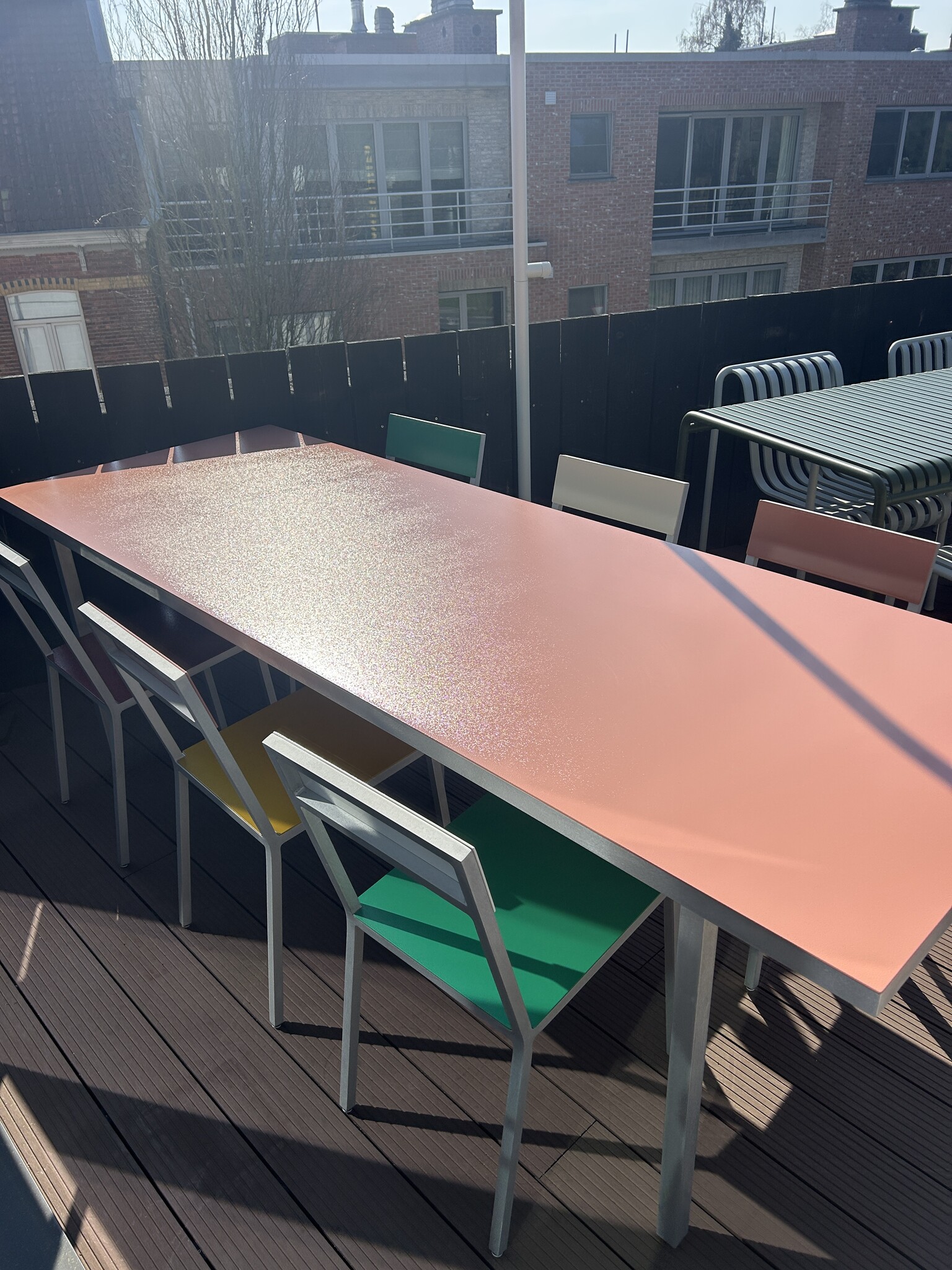 Valerie Objects Alu Set: Alu Dining Table L Pink + 6 Alu Chairs - SHOWROOMMODEL