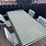 HAY Palissade Set: Table 170 x 90 cm Olive - Chair w/o armrests Sky Grey - Dining Armchair Sky Grey - SHOWROOMMODEL