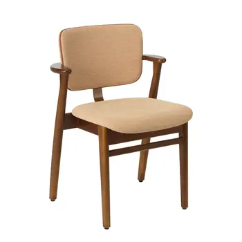Artek Domus Chair SET VAN 4 - Walnut stained - Seat and back upholstered Wow RE pink 6722 - Boordsel in leder Sörensen Prestige Cognac 40680 - SHOWROOM MODEL