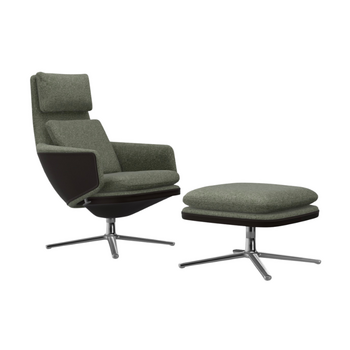 Vitra Grand Relax & Ottoman - Aluminium/Nubia Ivory Forest/ Leder Forte Chocolate