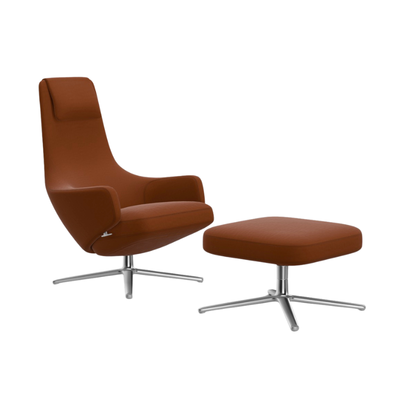 Vitra Repos & Ottoman- Aluminium Gepolijst/Volo Cognac