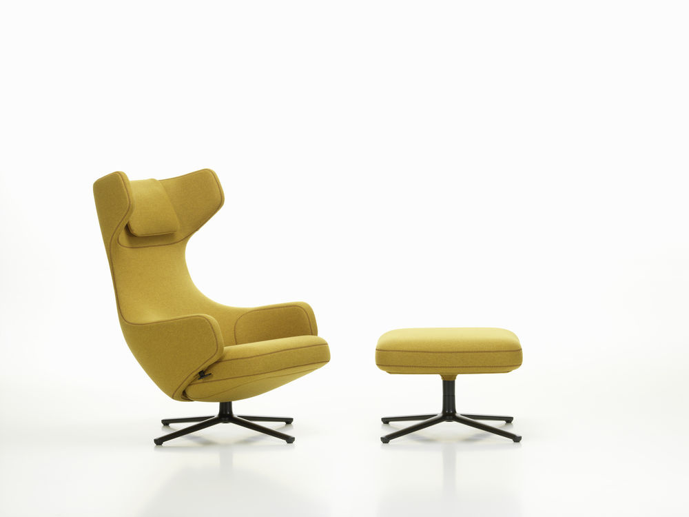 Vitra Grand Repos & Ottoman - Aluminium Basicv Dark/Cosy 2 Canola
