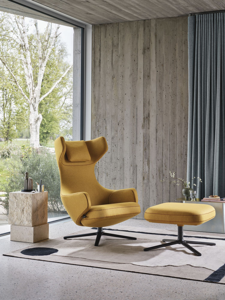 Vitra Grand Repos & Ottoman - Aluminium Basicv Dark/Cosy 2 Canola