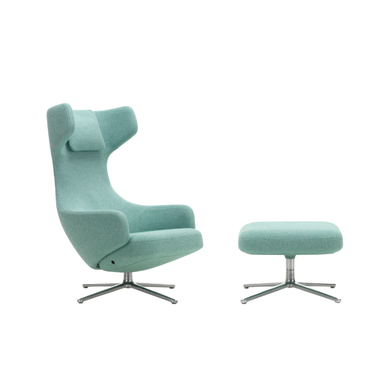 Vitra Grand Repos & Ottoman - Aluminium Gepolijst/Dumet Pale Blue Emerald