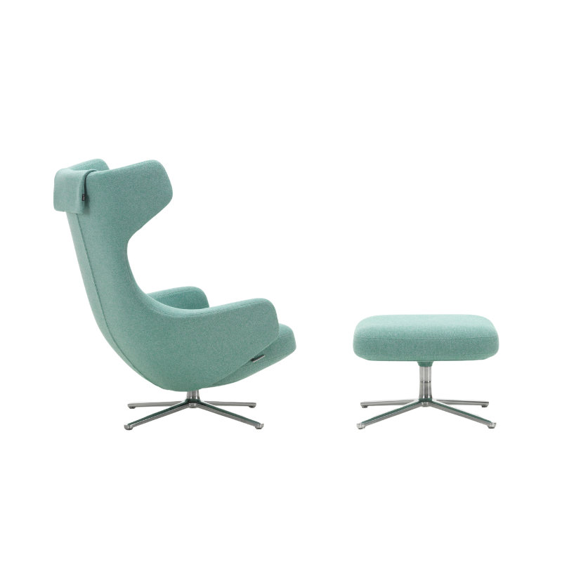 Vitra Grand Repos & Ottoman - Aluminium Gepolijst/Dumet Pale Blue Emerald