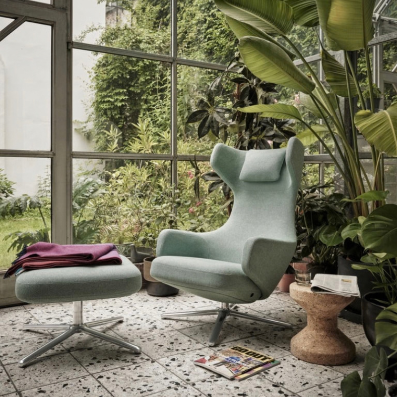 Vitra Grand Repos & Ottoman - Aluminium Gepolijst/Dumet Pale Blue Emerald