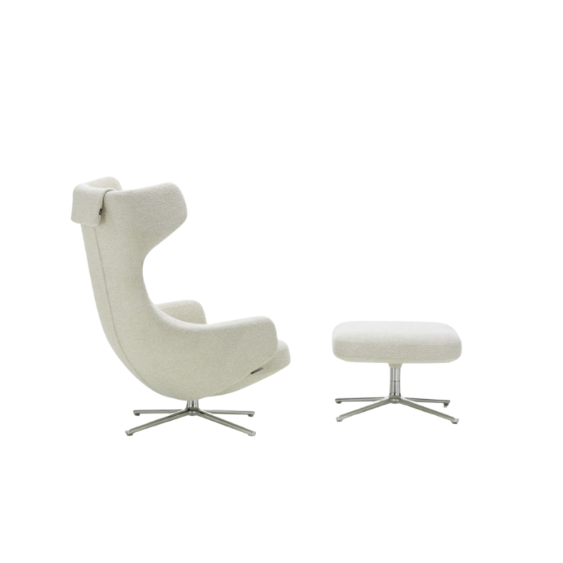 Vitra Grand Repos & Ottoman - Aluminium Gepolijst/Nubia Ivory Pearl