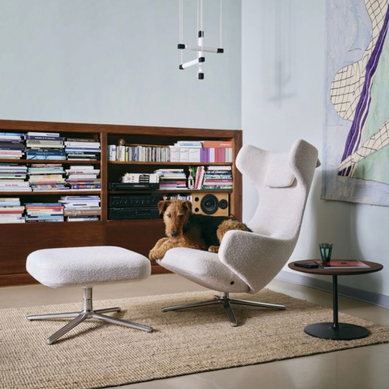 Vitra Grand Repos & Ottoman - Aluminium Gepolijst/Nubia Ivory Pearl