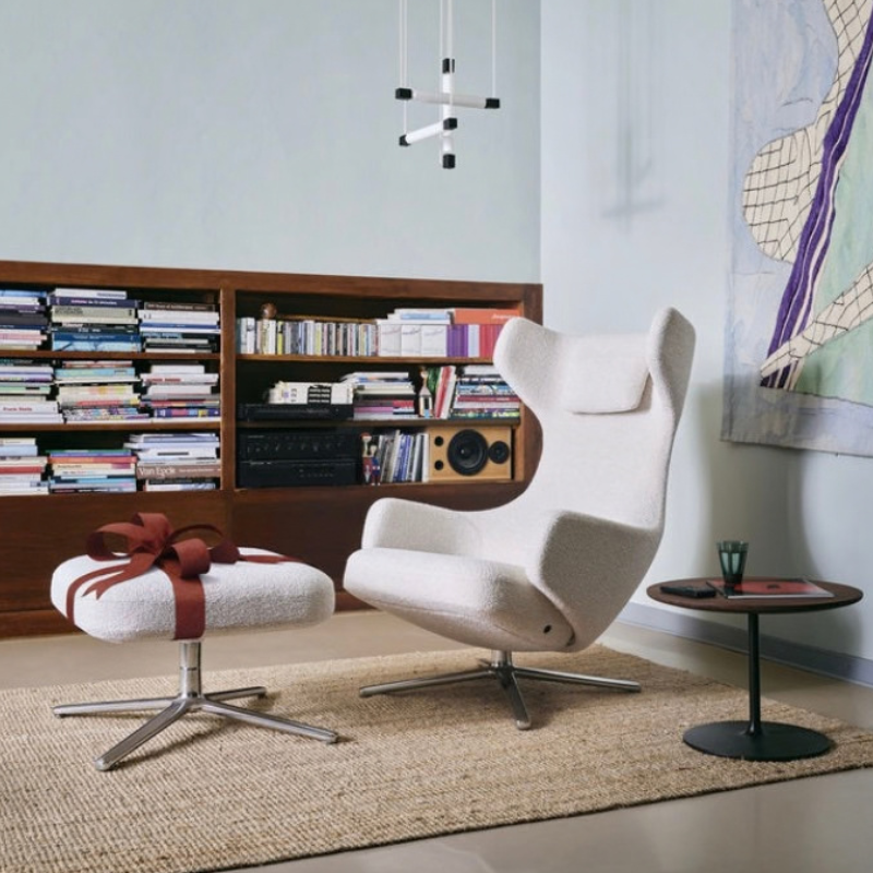 Vitra Grand Repos & Ottoman - Aluminium Gepolijst/Nubia Ivory Pearl