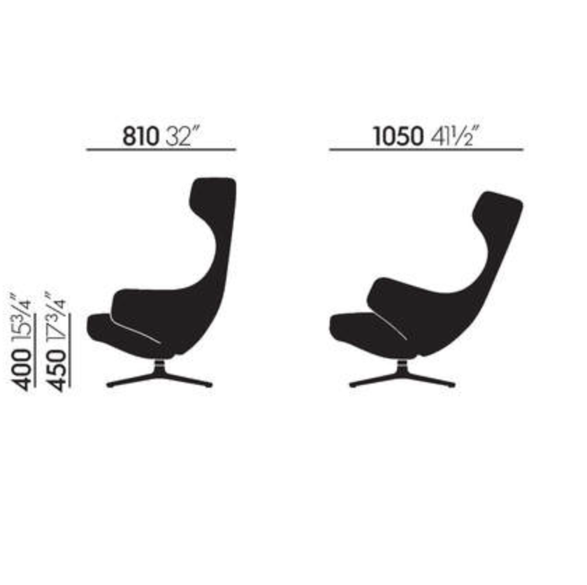 Vitra Grand Repos & Ottoman configuratie tillborg - Aluminium Basic Dark/Dumet Dark Red Melange