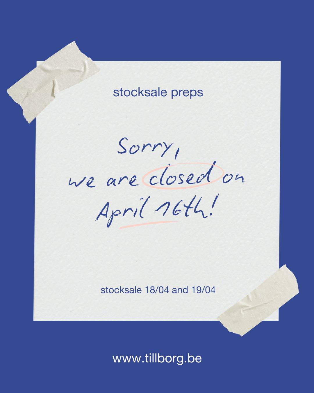 Voor de voorbereidingen van onze design stocksale op 18 en 19 april sluiten wij de deuren van de winkel op donderdag 16 april.