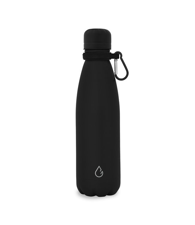 Wattamula Luxe design eco RVS waterfles zwart 500 ml - extra carrier