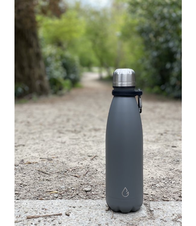 Design waterfles RVS donkergrijs 500 ml - dop met rietje - Wattamula