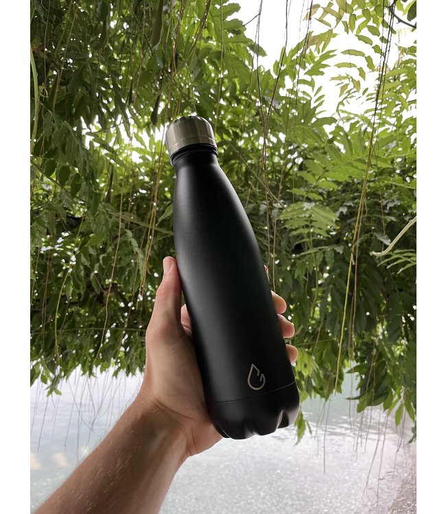 FLOW waterfles RVS zwart 500 ml - dop met rietje