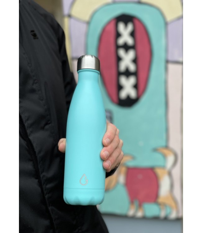 FLOW waterfles RVS lichtblauw 500 ml - dop met rietje