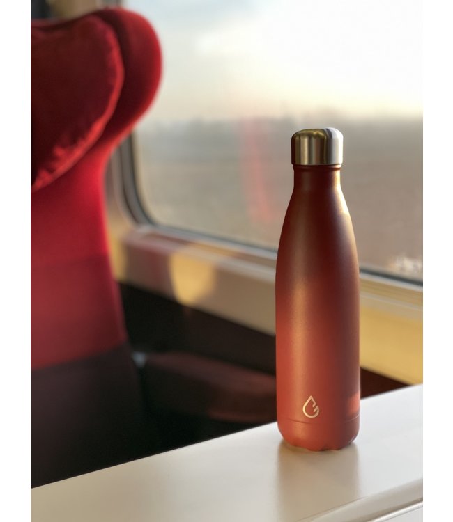 FLOW waterfles RVS burgundy 500 ml - dop met rietje
