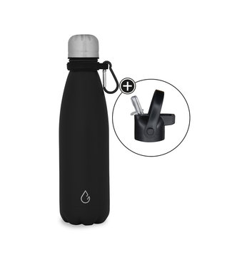 Design waterfles RVS zwart 500 ml - dop met rietje