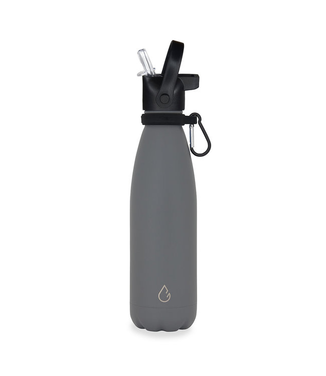 Design waterfles RVS donkergrijs 500 ml - dop met rietje - Wattamula