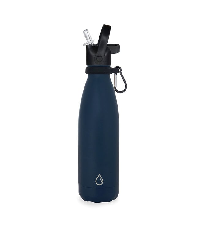 Design waterfles RVS donkerblauw 500 ml - dop met rietje - Wattamula