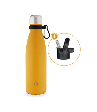 Design waterfles RVS okergeel 500 ml - dop met rietje