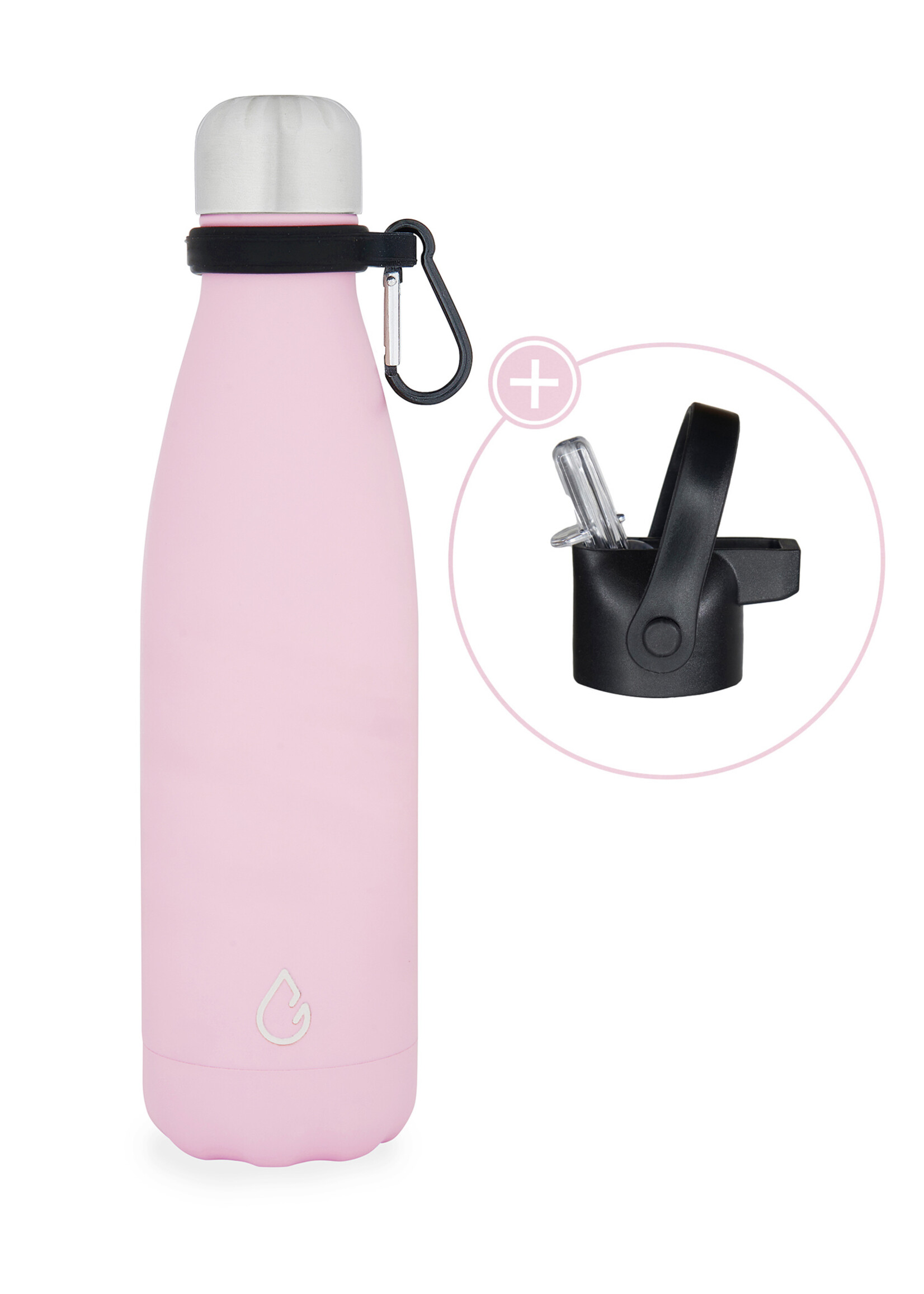 FLOW waterfles RVS pastel roze 500 ml - dop met rietje