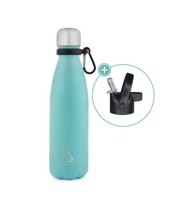 Design waterfles RVS lichtblauw 500 ml - dop met rietje