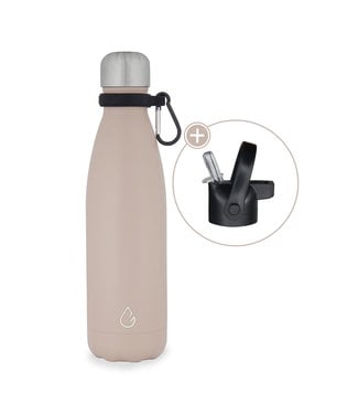 Wattamula Design eco RVS waterfles nude 500 ml - extra dop met rietje en carrier