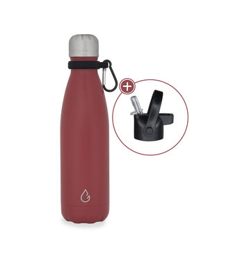 FLOW waterfles RVS burgundy 500 ml - dop met rietje