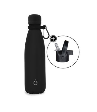 All FLOW waterfles RVS zwart 500 ml - dop met rietje