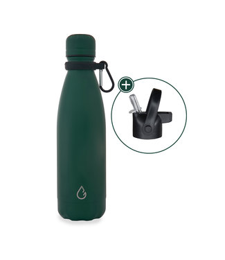 All design waterfles RVS mosgroen 500 ml - dop met rietje