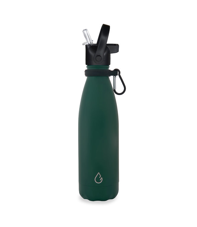 Wattamula Luxe design eco RVS waterfles mosgroen 500 ml - extra dop met rietje en carrier