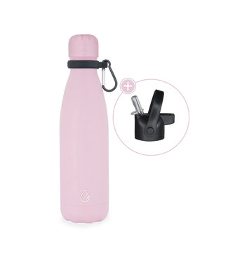 All FLOW waterfles RVS pastel roze 500 ml - dop met rietje