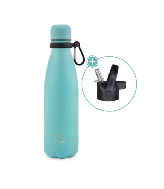 All design waterfles RVS lichtblauw 500 ml - dop met rietje