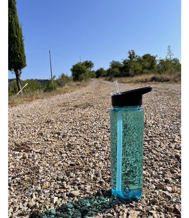 MOVE waterfles lichtblauw transparant 700 ml - dop met rietje en sportdop