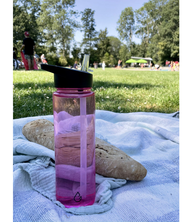 MOVE waterfles roze transparant 700 ml - dop met rietje en sportdop