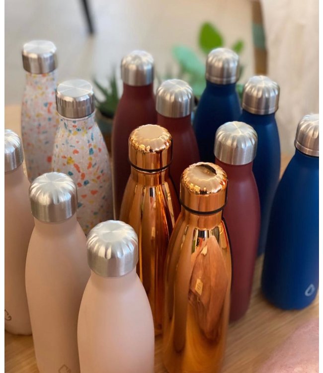 FLOW waterfles RVS rosegoud 500 ml - dop met rietje