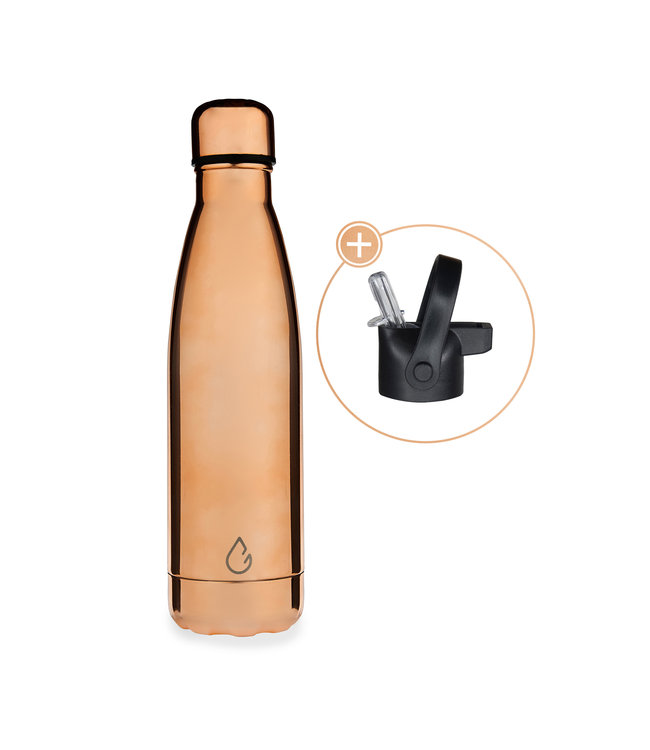 Wattamula Design eco RVS waterfles roségoud 500 ml - extra dop met rietje